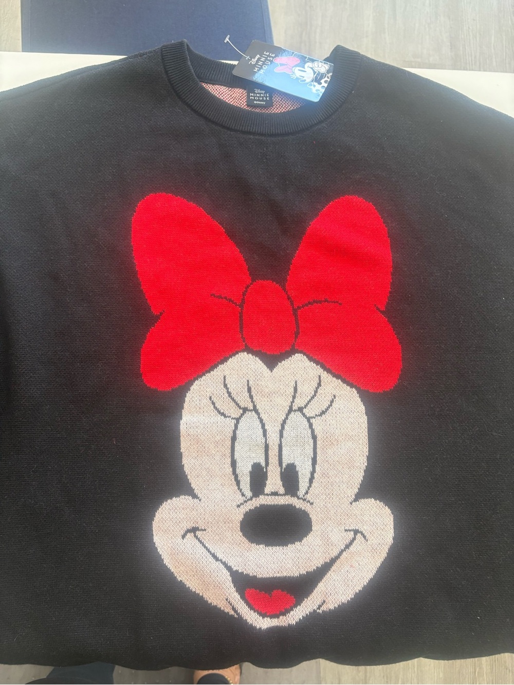 Disney Black Knit Sweater with Red Bow Minnie Graphic